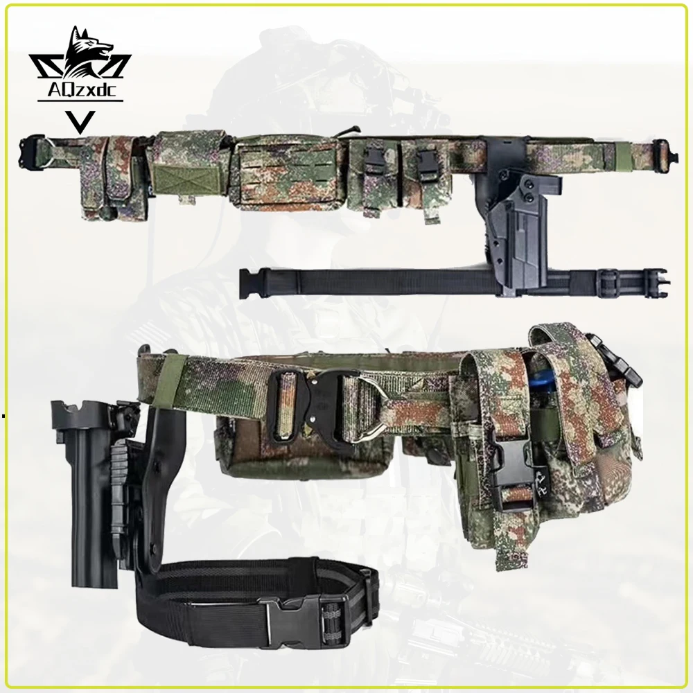 

Tactical 3-in-1 Waist Belt Set Airsoft Two Layer 5piece Belt Molle Quick Release Buckle Belt with Leg Strap for Hunting Shooting