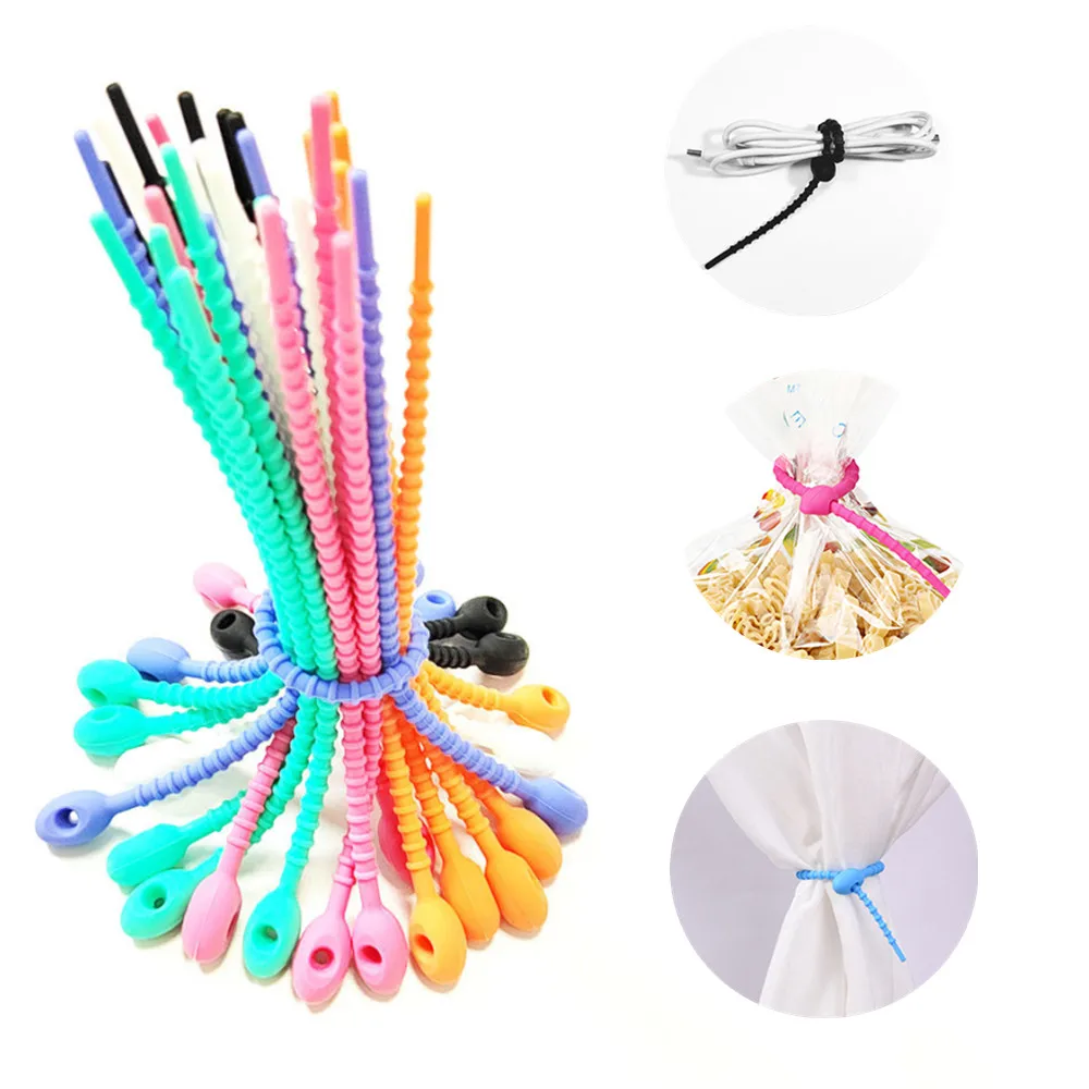 

5pcs Silicone Wire Cable Ties Reusable Zip Ties Multi-Use Food Bag Clip Organizer Sealing Beam Tie Rope Home Office Bundle Tool