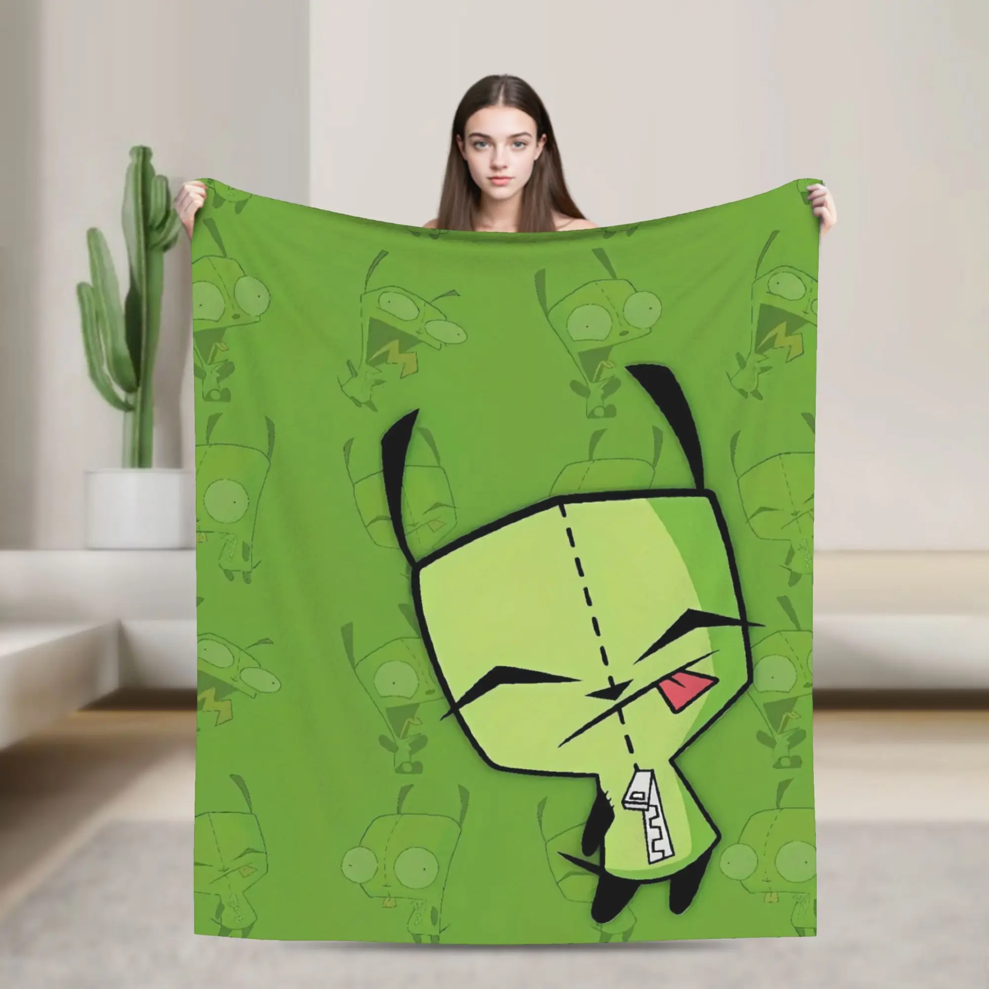 Invaders Zims Cartoon Flannel Blanket  Soft Durable Throw Blanket for Bedroom Travel Graphic Bedspread Sofa Bed Cover