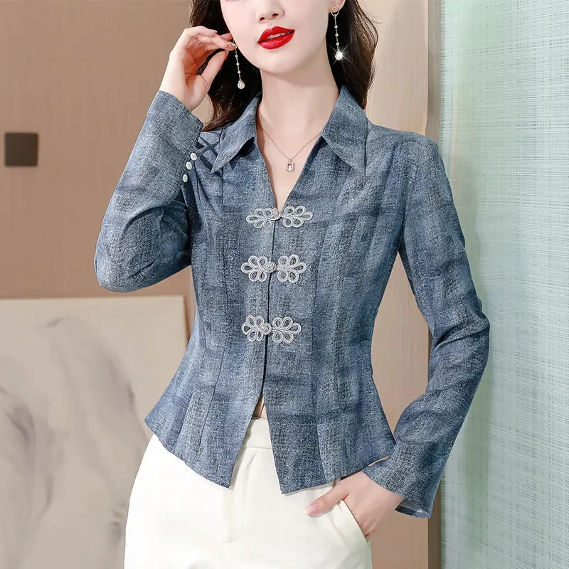 Y2K Summer Short Jacket 2024 New Chinoiserie Lapel Women's Clothing Coat Solid Colour Fashion Coil Buckle TOP Outwear Female