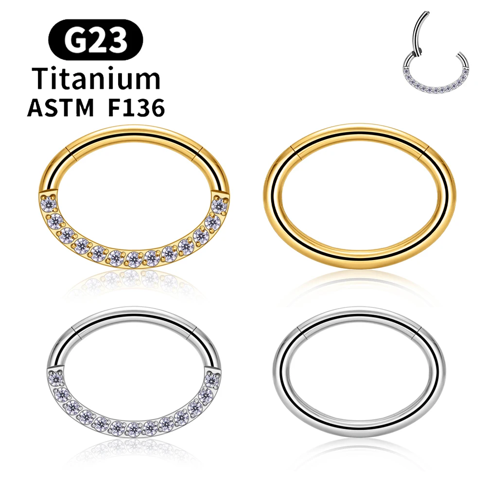 

1/10PCS G23 Titanium Nose Rings Hoop Oval 16G CZ Hinged Segment Septum Clicker Ear Tragus Cartilage Piercing Earrings Jewelry