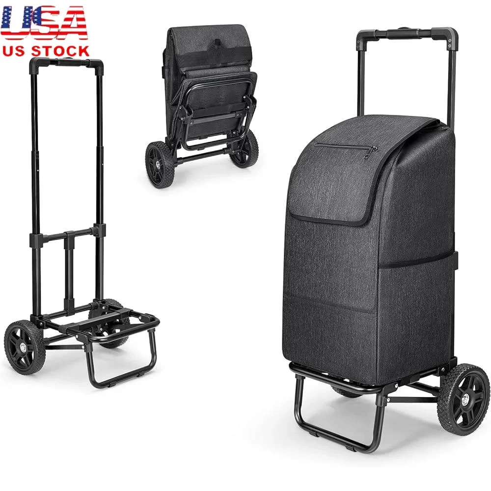 

2 in 1 Foldable Grocery Cart Lightweight Heavy Duty Shopping Cart Utility Cart with Wheels Grocery Shopping and Hauling Tasks