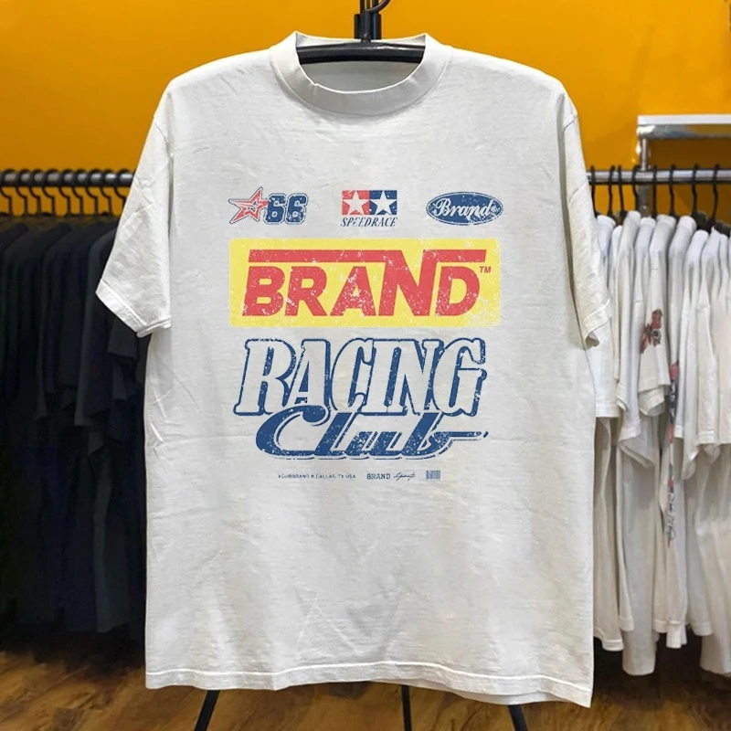 

American Trendy Street Locomotive Style Niche Printing Design Oversize Male and Female Couples Short-sleeved T-shirt