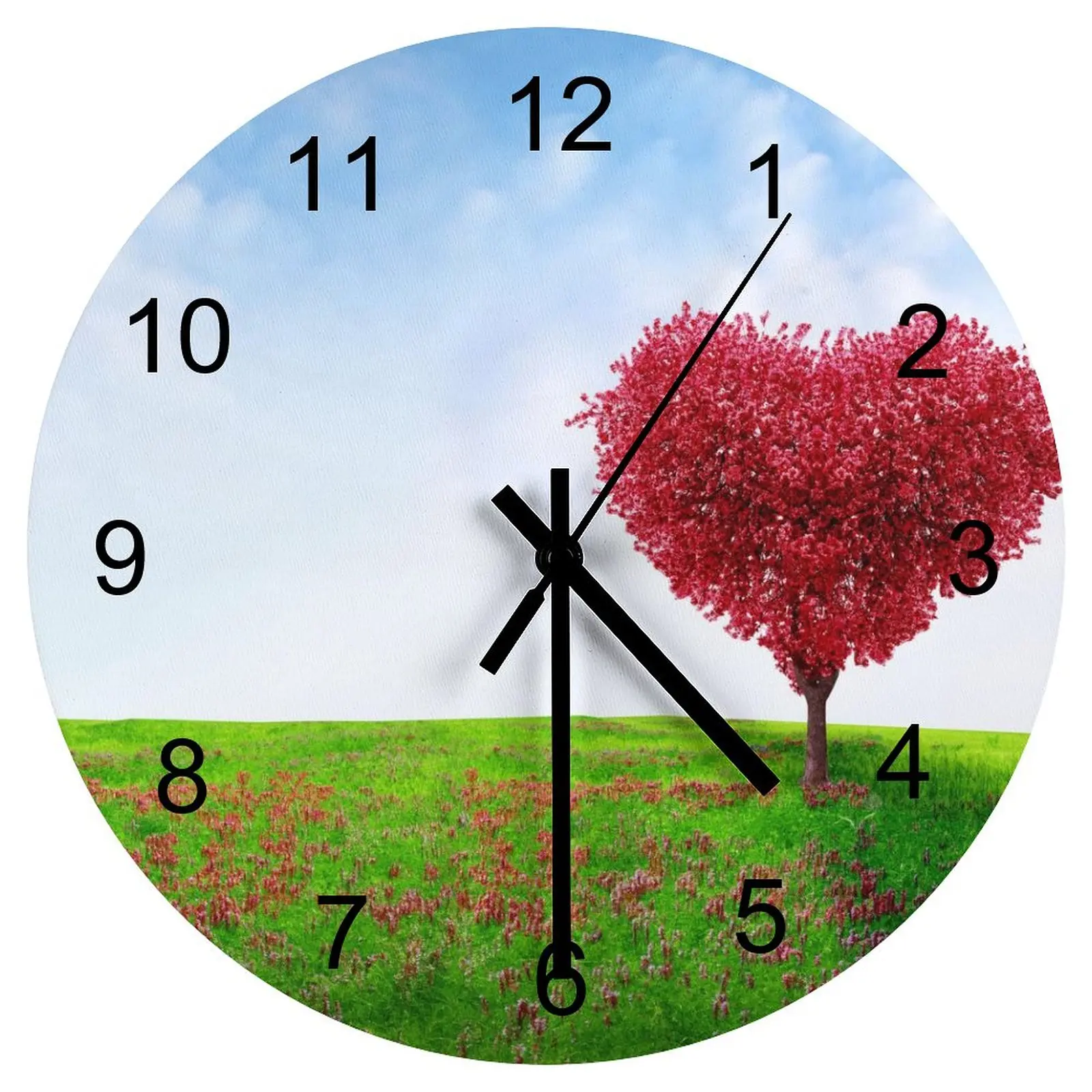 

Living Room Wall Clock Gorgeous nature Clocks 12 inch Silent Wooden Round Patterned Slim Profile Modern