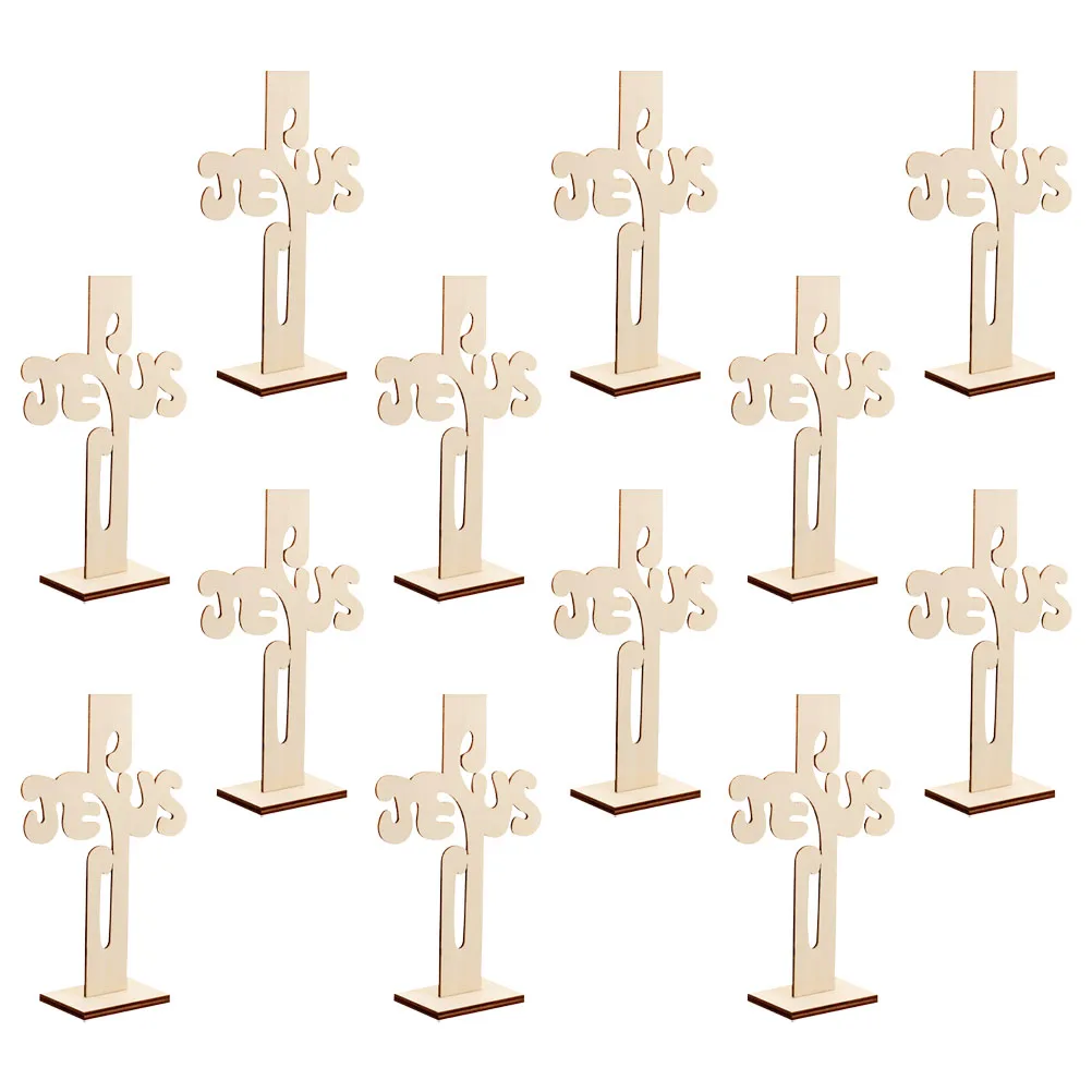 

12pcs Cross naments DIY Wood Cutout Crafts Blank Wood Cutouts Home Decor Party Supplies Graffiti Colored Cross