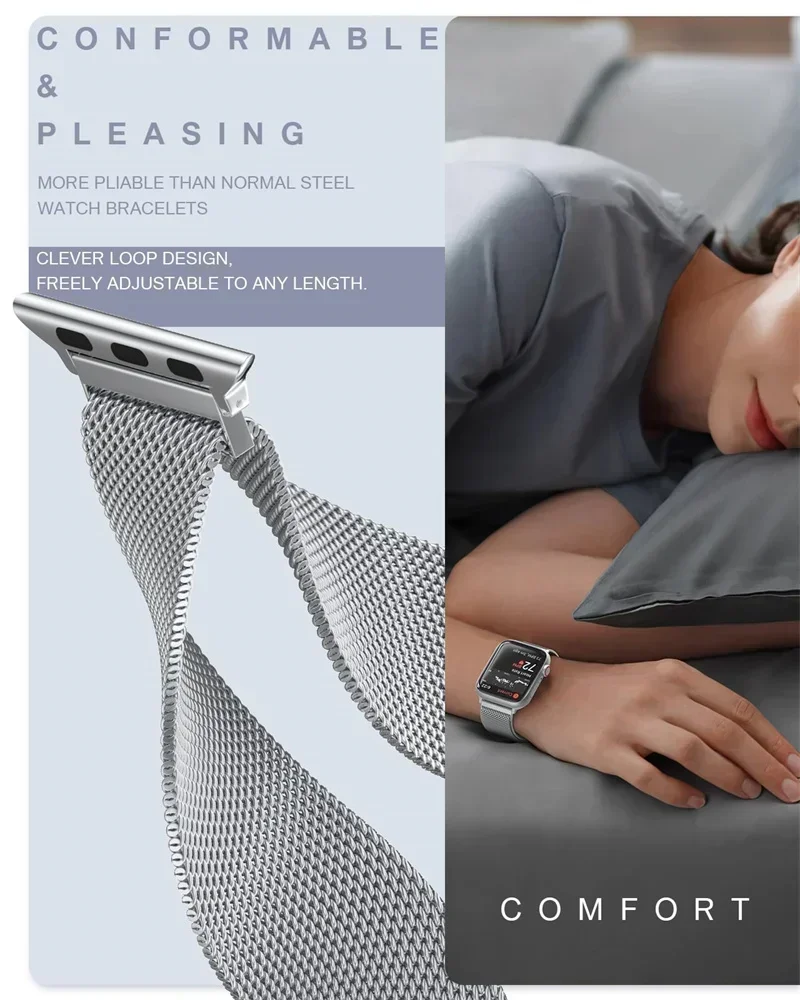 Bucle milanés para correa de reloj apple Ultra-2 49mm 45mm 44mm 41mm 40mm pulsera de Metal para correas de reloj apple serie 9 8 7 6 5 4 SE