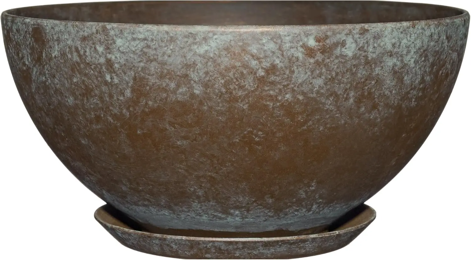 

Round Shallow Plant Bowl with Drainage for Indoor Outdoor Small Greasy Weathered Copper 10 Inch
