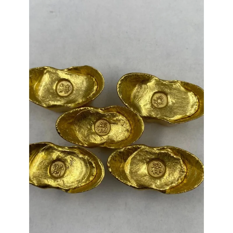 Antique Gold Ingot Gold Ingot Pure Copper Gold Plated Gold Ingot Gold Ingot Fu Lu Shou Xi Cai Gold Ingot Antique Collection·Prod