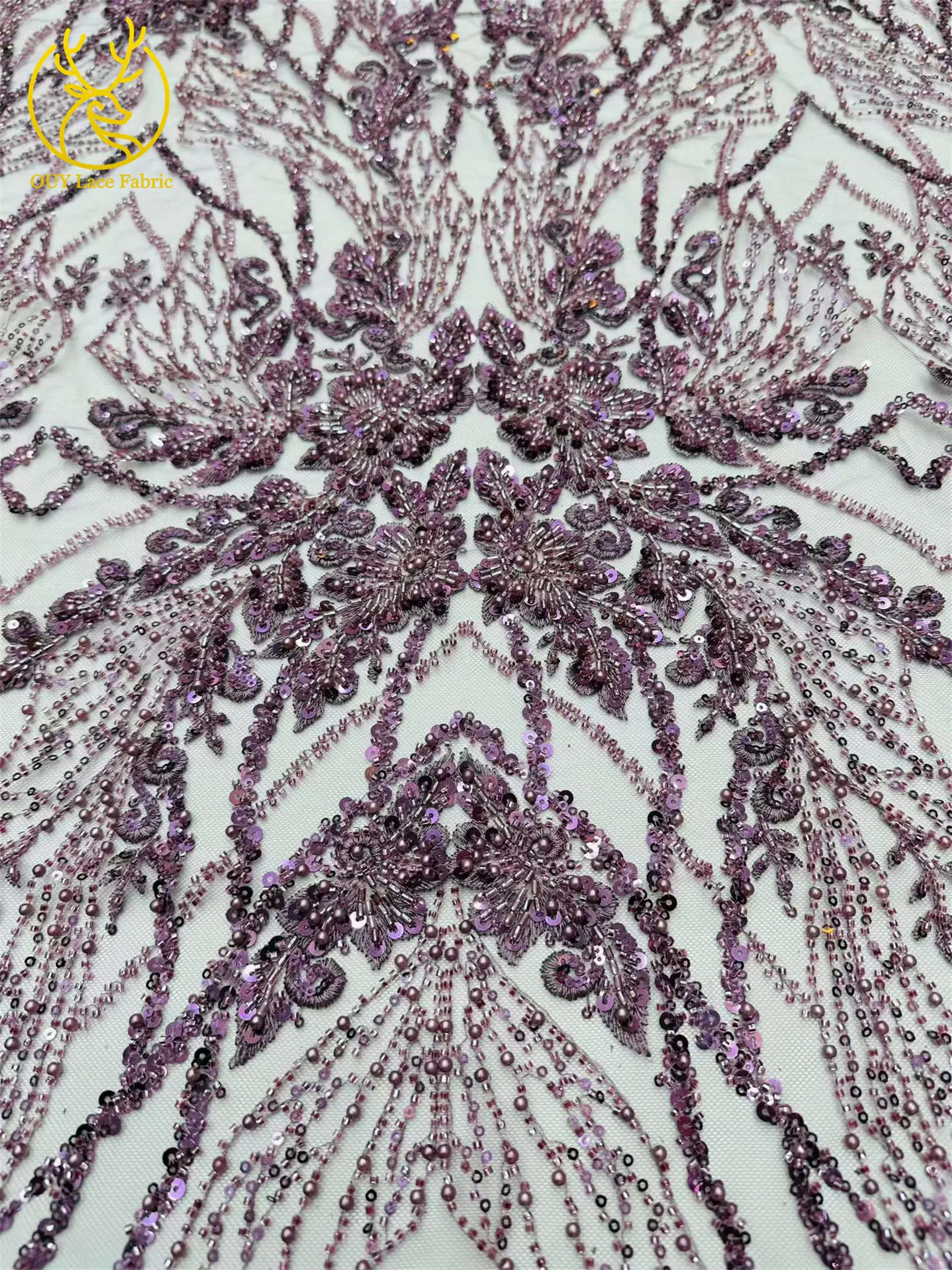 Hochwertiger roter afrikanischer handgefertigter bestickter Perlen-Spitzenstoff 2026 Nigerianische Pailletten-Spitze für Damen Hochzeit Nähen 5 Yards – Detail 8