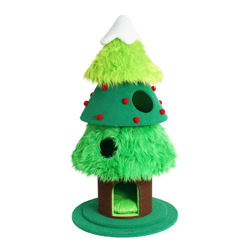 Christmas velvet pine tree cat climbing frame cat tree cat nest integrated claw grinding mutual climbing column  supplies