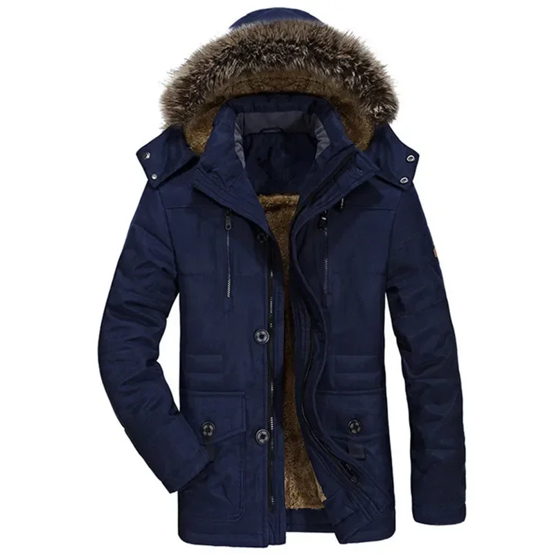 

Thick Windproof Cotton-Padded Parkas Cotton Hooded Plus Velvet Parka Men Fashionable Male Plus Size Windproof Warm Parka Men's