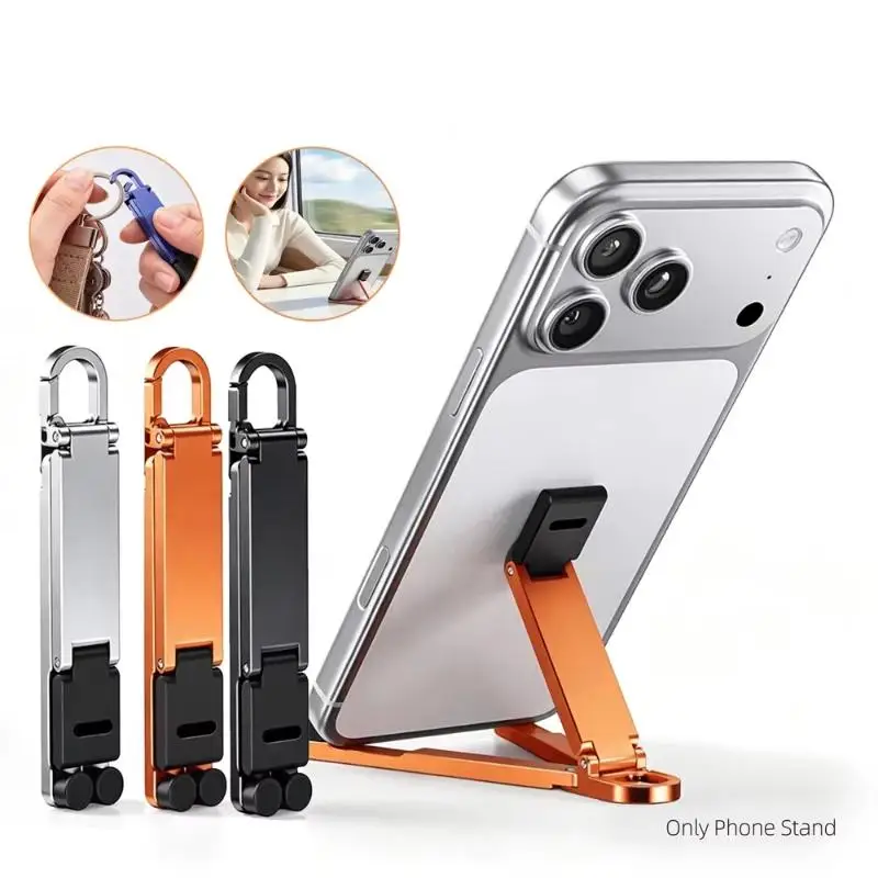 Mini Foldable Keychain Cell Phone Holder Adjustable Lightweight Easy to Carry Stand for Travel Hiking Video Calling All Phones