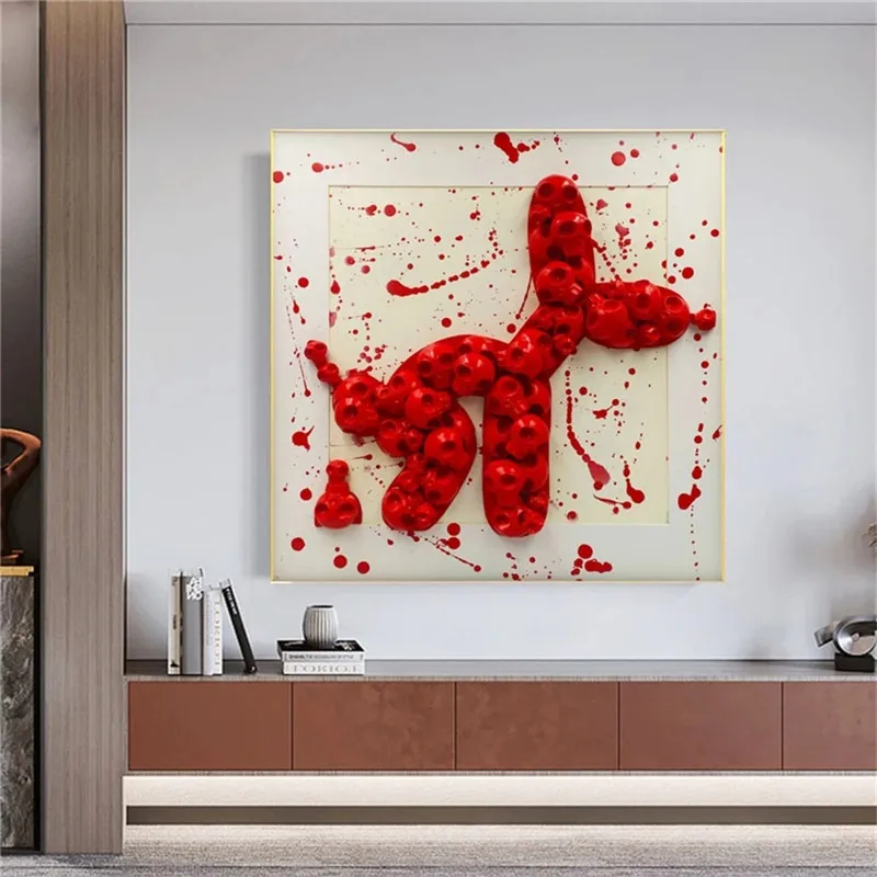 Red Dog Statue Wall Art Poster Modern Graffiti Nordic Sculpture Prints Canvas Painting Picture for Toilet Bathroom Home Decor