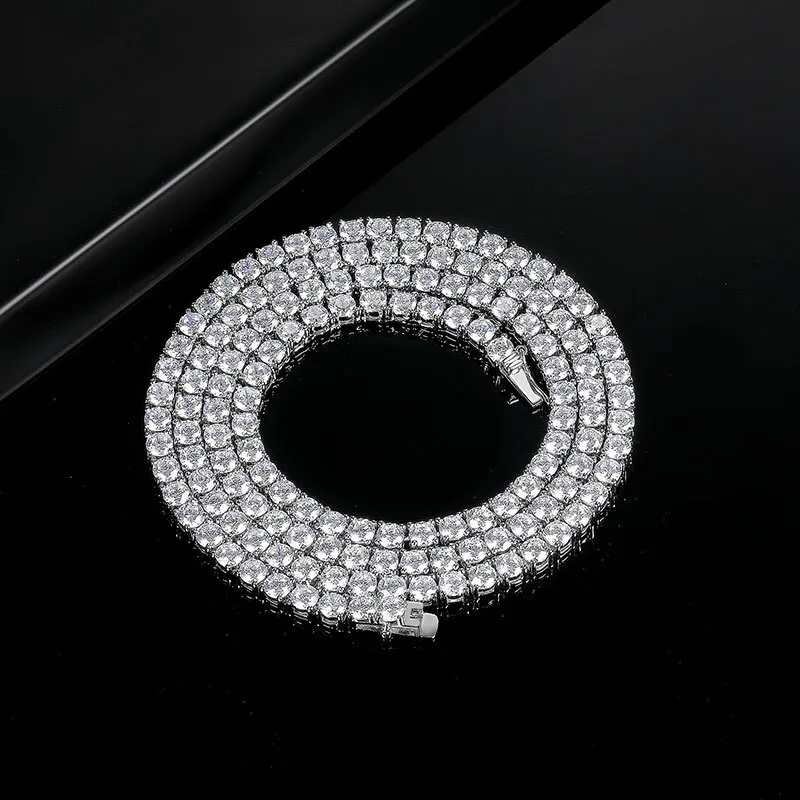 S925 Silver 4-Claw 2mm 3mm 4mm 5mm 6mm Zircon Tennis Necklace Neck Chain Fashion Trend Heavy Industry