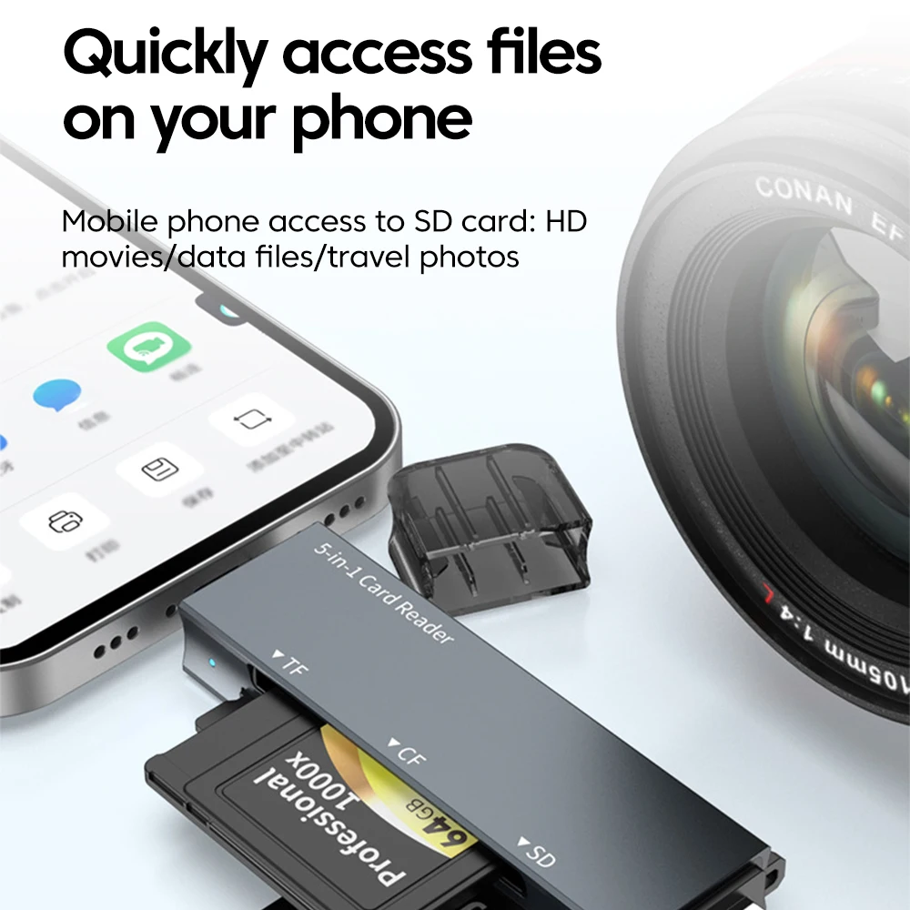 5 in 1 Multifunction USB TYPE-C Card Reader External Storage Black Stretch for Memory Stick USB 3.0 Mini SD TF CF Card Reader