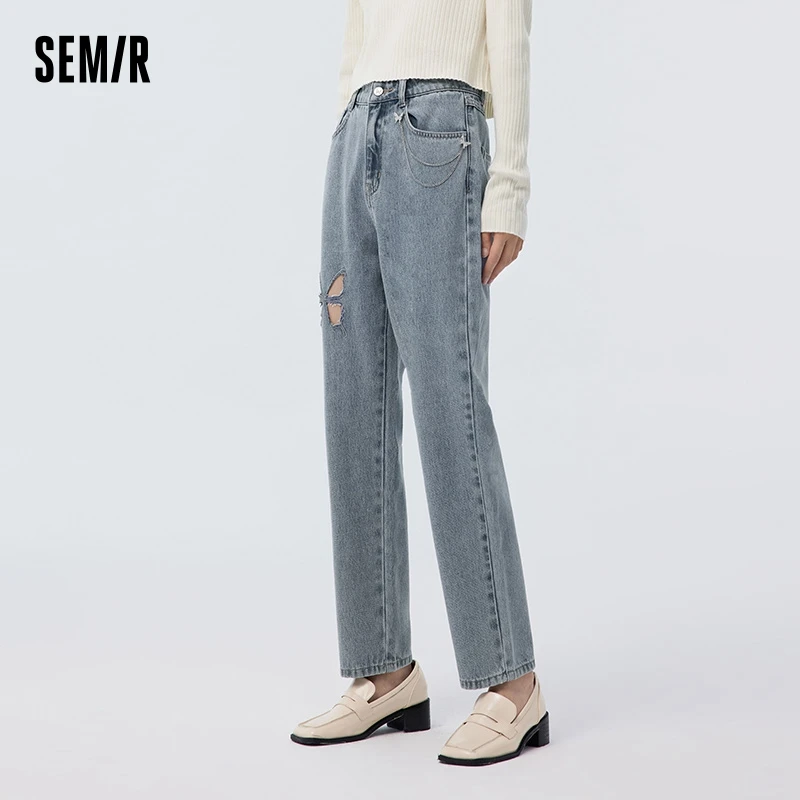 Semir Jeans For Women Butterfly Hollow-Out Long Pants Sweet And Cool Spring Worn-Out Loose Tapered Pants New In 2023