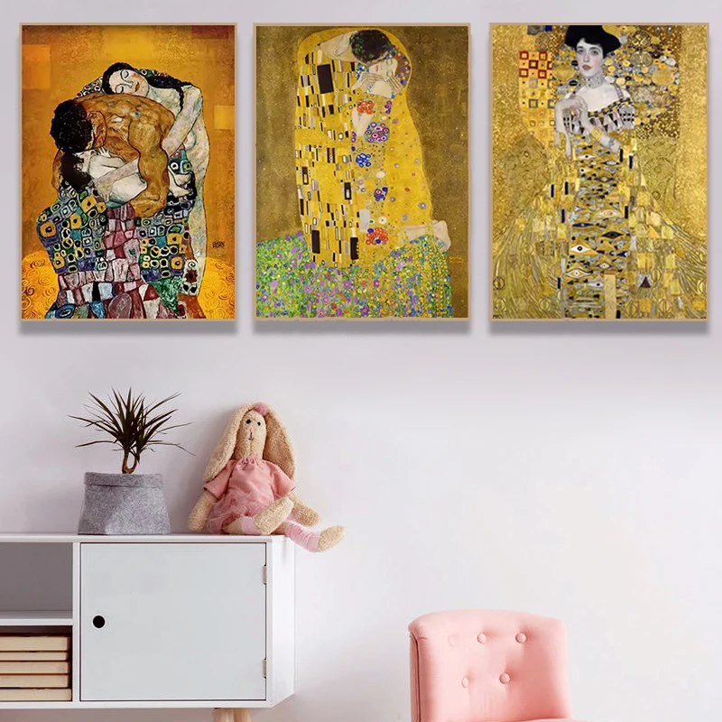 Classic Gustav Klimt Family Famous Canvas Painting Tear Kiss Gold Modern Posters Prints Wall Art Picture For Room Decor Cuadros