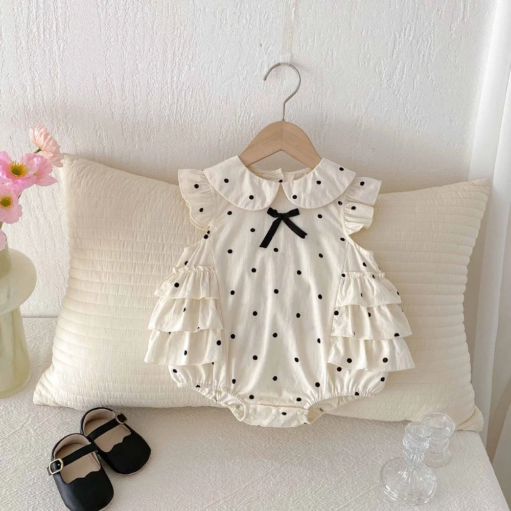 2026 Summer Baby Girl Romper 0-3Years Cute Newborn Princess Ruffles Sleeve Peter Pan Collar Polka Dot Bodysuit Outfits Clothes