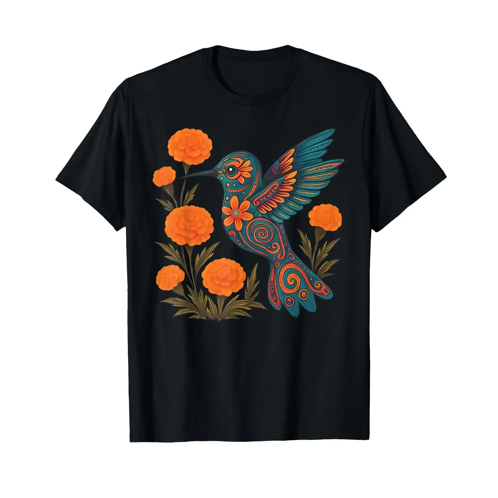 Alebrije Hummingbird Flower Mexican Folk Art Bird Nature T Shirt vintage Washed homme Stylish graphic Top For Everyday Wear