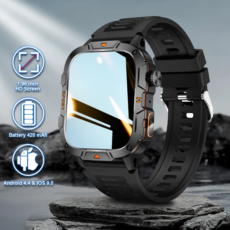 

2026 Men Sport Smart Watch Fitness Watch Heart Rate Blood Oxygen Monitor Full Touch LED Flashlight Waterproof Outdoor SmartWatch
