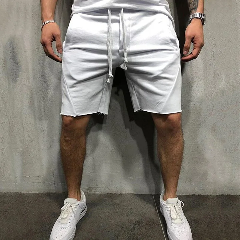 Mens Home Gym Crossfit Shorts Wild Style Solid Color Ripped Athletic Short Pants Jogger Workout Shorts 10 Color