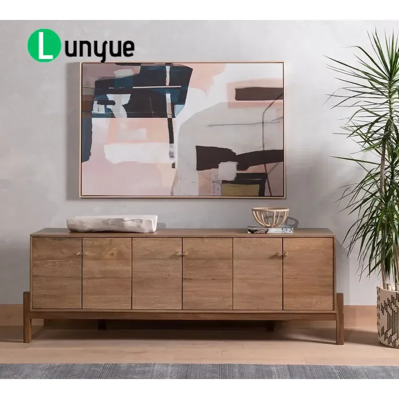 Modern Solid Wood TV Cabinet Durable Flat Panel Audio Visual Console For Living Room Furniture Storage Entertainment Center