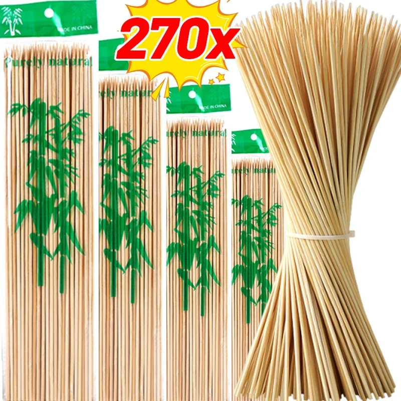 270/90PCS Disposable Bamboo Sticks Food Grade Bamboo Skewer Sticks Barbecue Fruit Natural Wood Sticks BBQ Party Buffet Food Tool