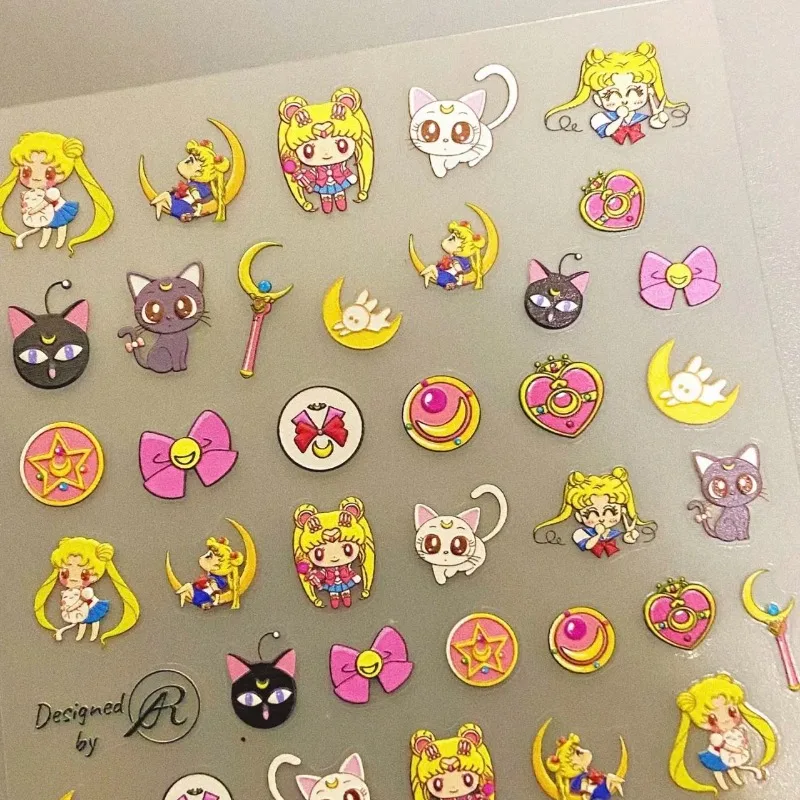 Embossed Sailor Moon anime nail stickers cartoon cute girl heart water ice moon diy water cup nail decoration Christmas gift