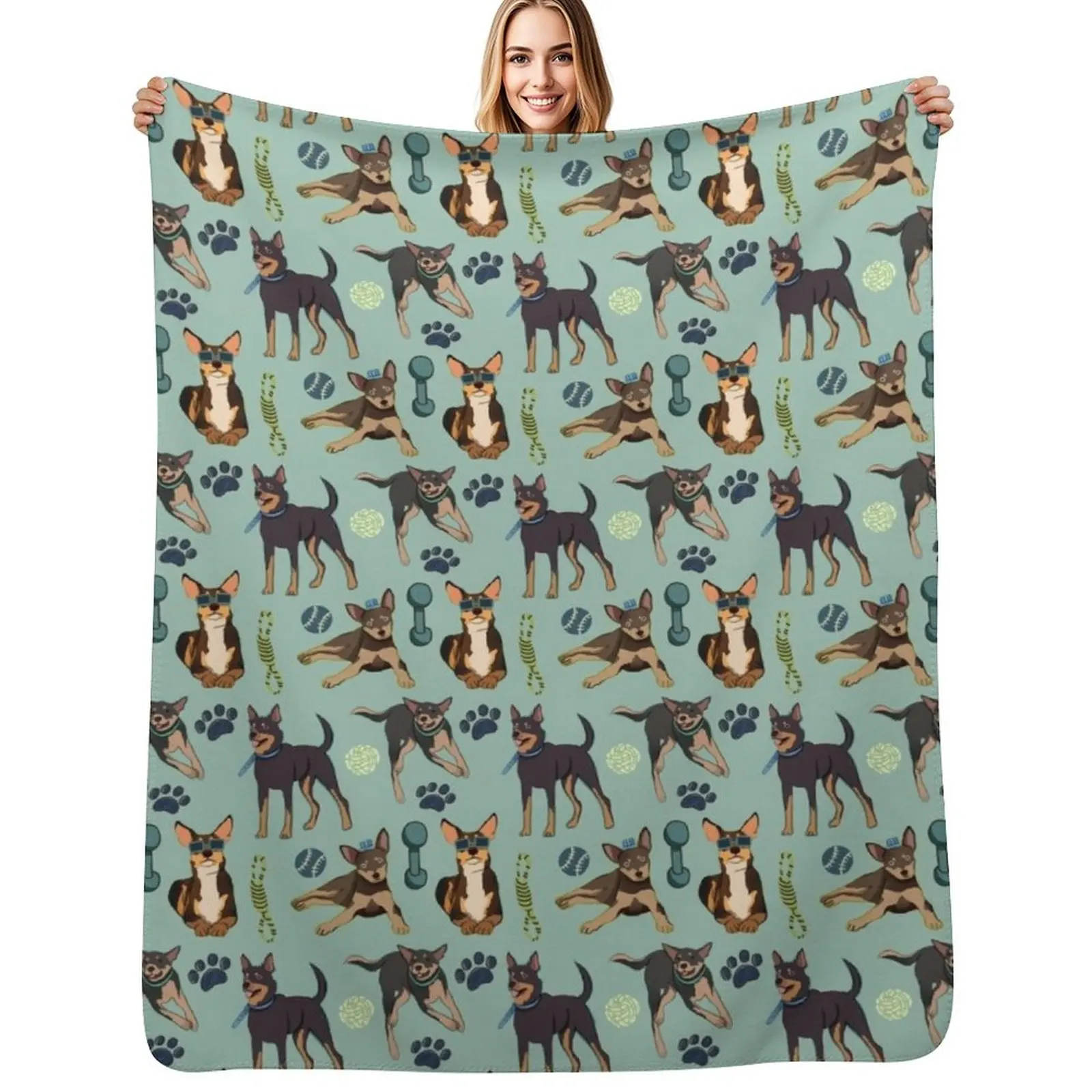 

Australian Kelpie - Cute Tan and Black Dog Illustration Pattern Throw Blanket Thin Soft Blanket for Summer Night Sleeping