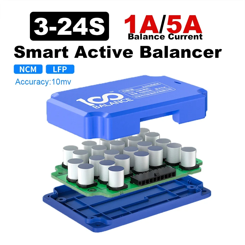 1A/5A Lithium Battery Active Equalizer Energy Transfer Board Li-ion LiFePo4 LTO Balancer 3S-24S UART RS485 BT 10MV