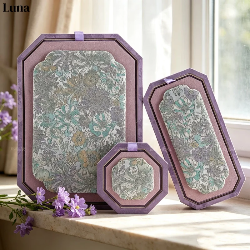 Luxury Chinese Vintage Silk Wooden Jewelry Box, Countertop Display Tray for Perfume Ring Bracelet, Velvet Gemstone Jade Storage