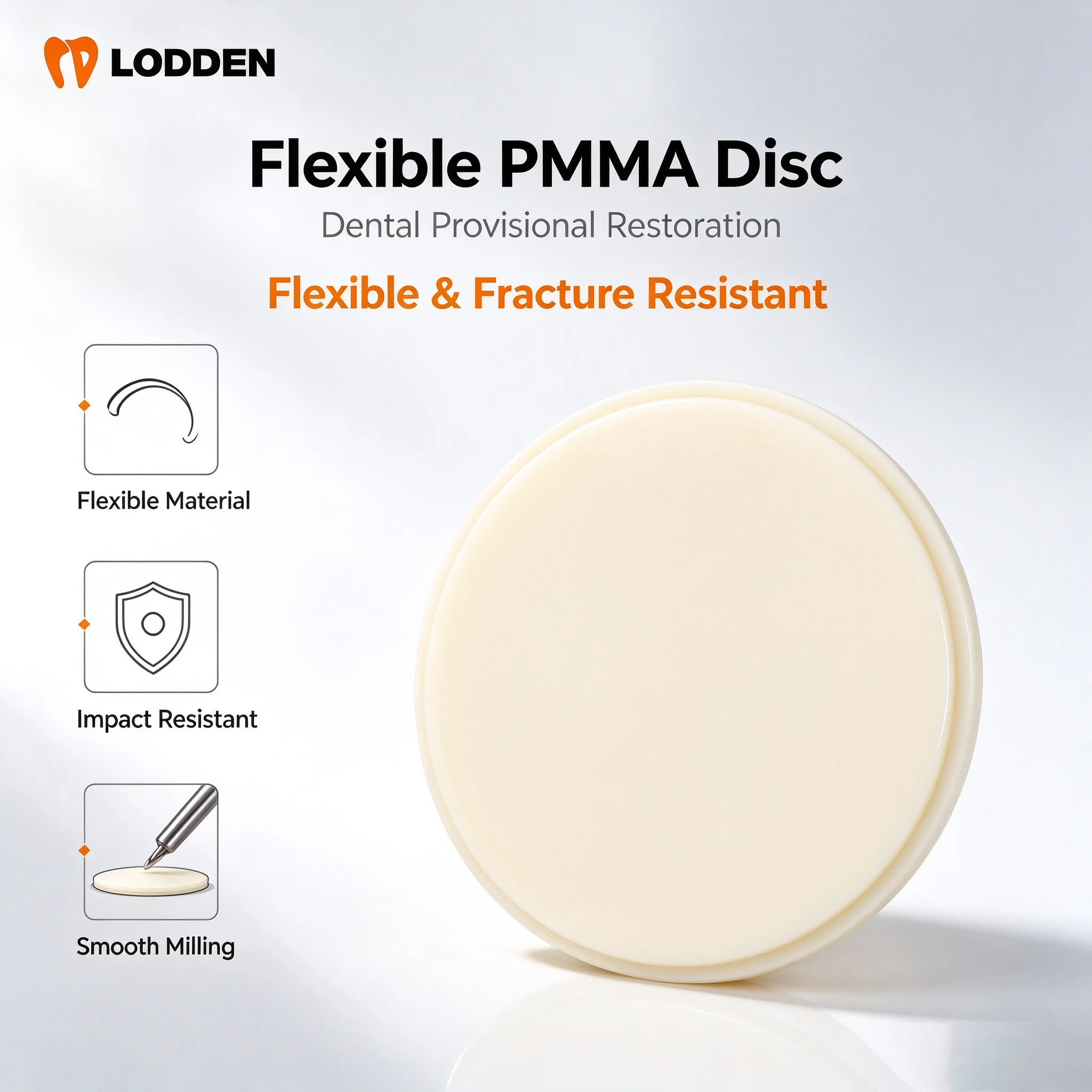 LODDEN Flexible PMMA 98*12-22 Block Dental Lab Resin for CAD/CAM System Temporary Restorations Materials Open System