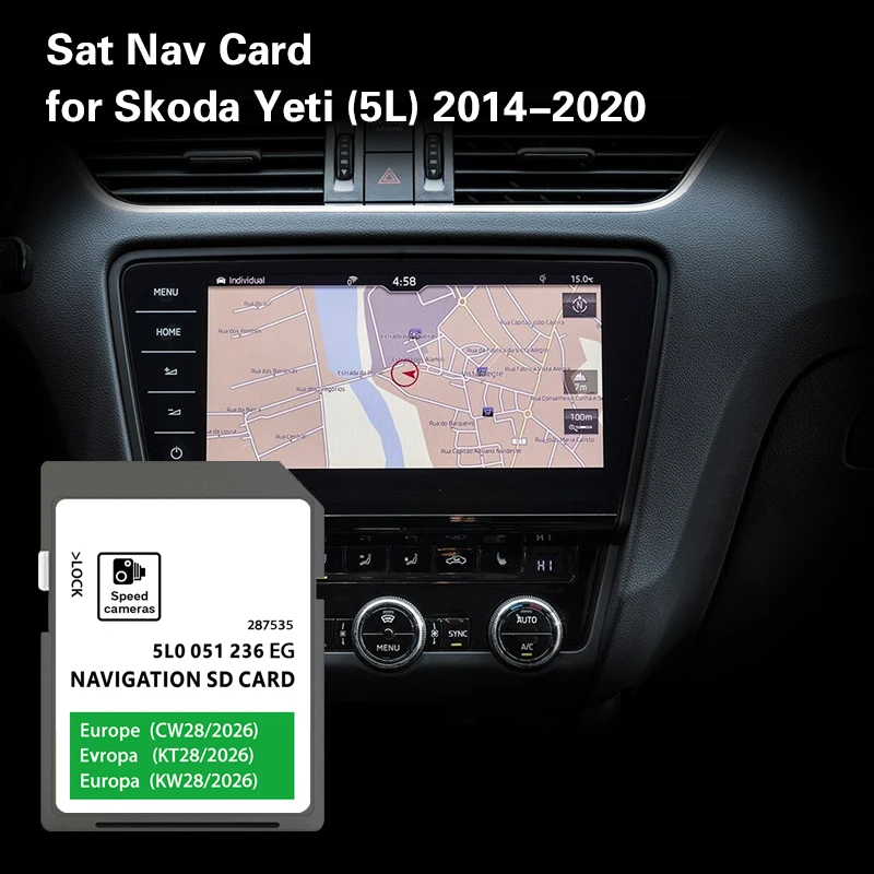 

Use for Skoda Yeti 2014-2020 Car Map Cover Europe Melta Romania Portugal GPS SD Card