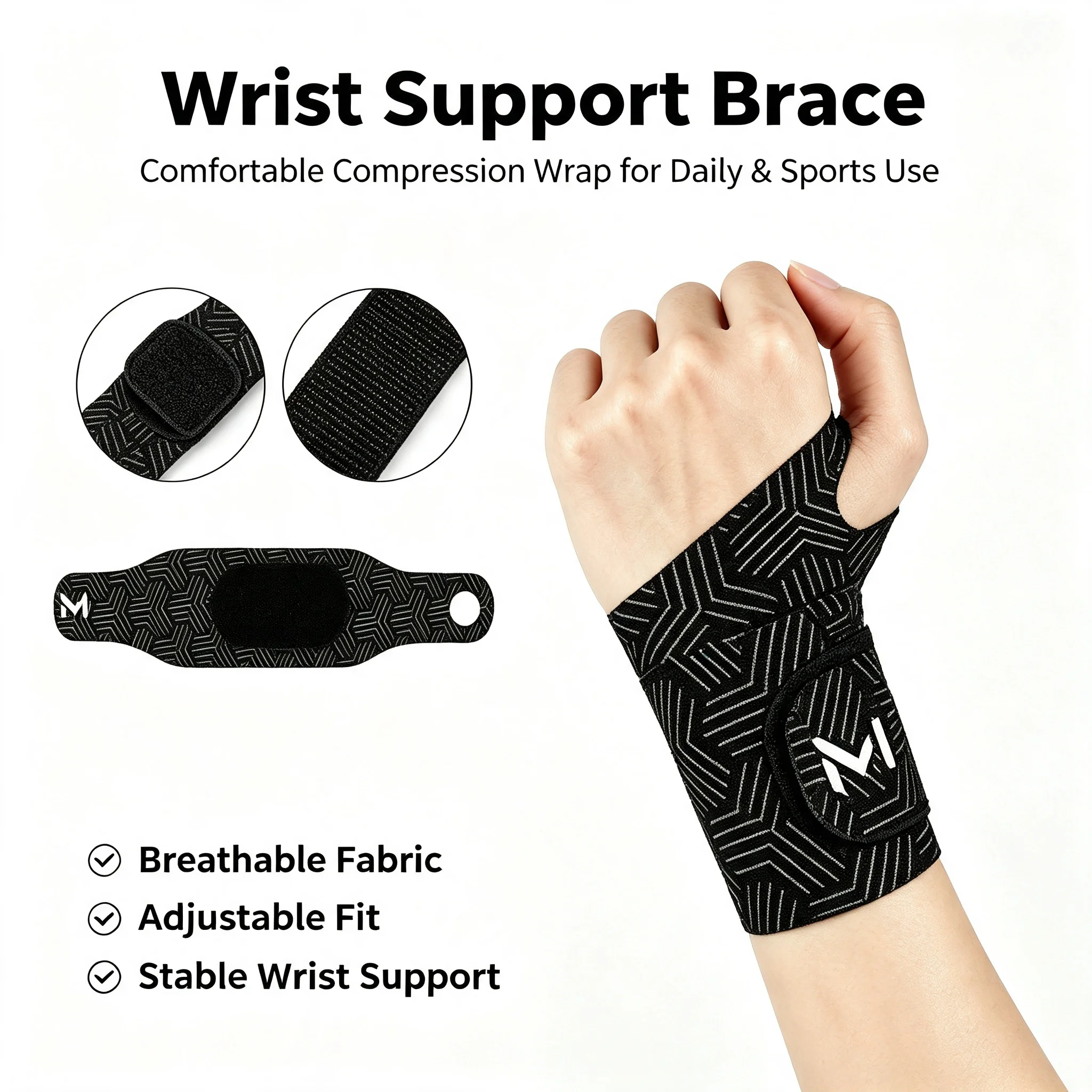 1 High-Elastic Compression Wrist Brace – Sports protection for sprains and tenosynovitis; suitable for badminton and fitness.
