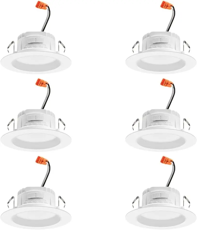 

4-дюймовый светодиодный встраиваемый светильник, 5-в-1 с переключаемым белым цветом, 625 люмен, с декоративной рамкой, матовый белый (6 штук в упаковке)