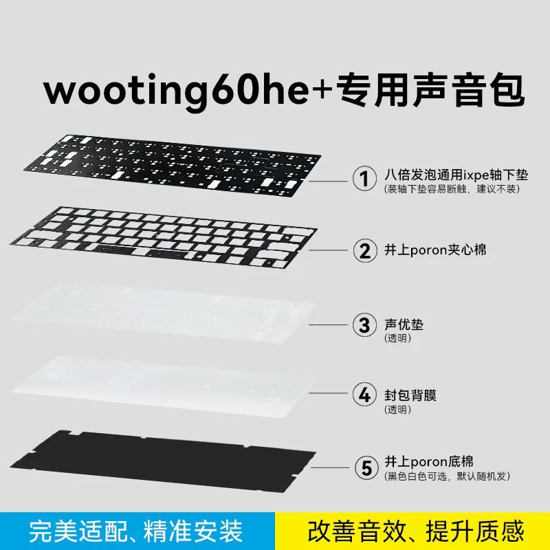 

Набор звукопоглощающих материалов (60 шт.) для Wooting60 He+ и Mad60: Poron и хлопковые сэндвич-покрытия для эргономичных игровых механических клавиатур