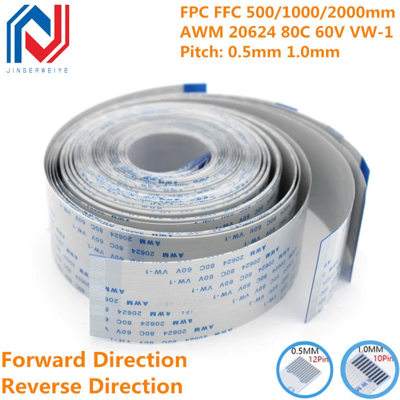 

FPC FFC 500/1000/2000mm AWM 20624 80C 60V VW-1 Flexible Flat Cable A/B Type Ribbon Wire 4P/6/8/10/12/14/16/20/26/30/40/50/60Pin
