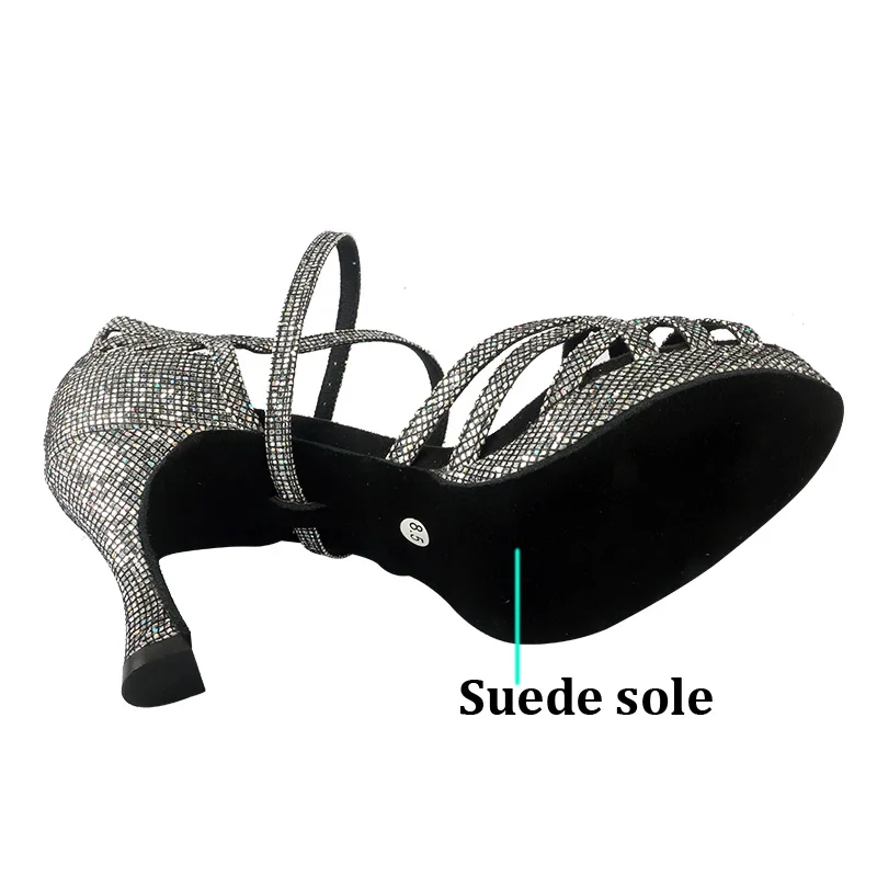 Wedopus 9CM chaussures de danse de salon plate-forme talon noir paillettes semelle en daim talons de danse chaussures de Salsa personnalisées