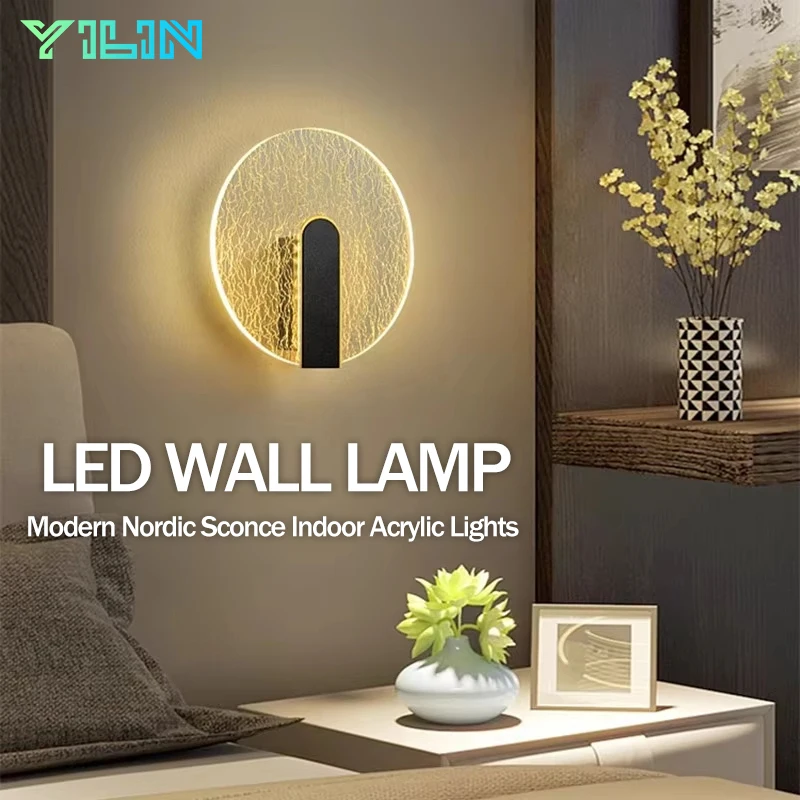 

Luxurious Acrylic Wall Lamp Gold Silk Modern LED Indoor Wall Light 5W Nordic Sconce Lamp Bedside Light Bedroom LivingRoom Decor