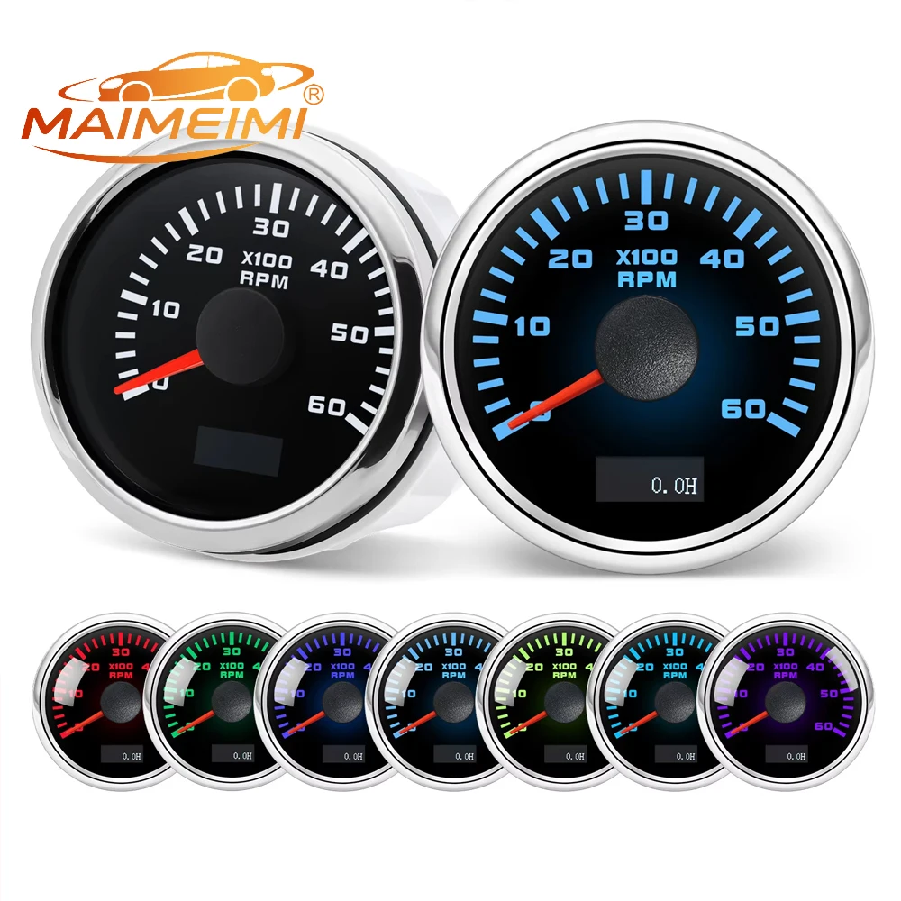 52mm Boat Tachometer 6000/8000 RPM Boat Tachometer Hourmeter Gauge 7 Colors Backlight  Adjust Waterproof RPM Gauge