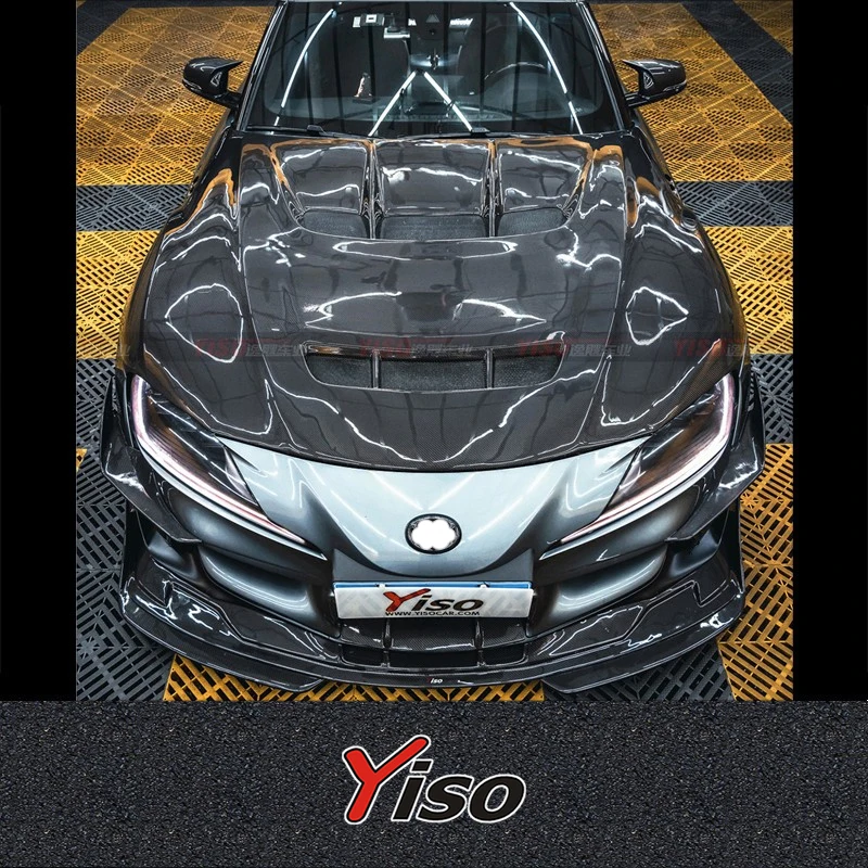 Fibra de carbono Yiso Bat King Hood Kit aerodinâmico, Spoiler dianteiro, Toyota Supra A90 Modificado