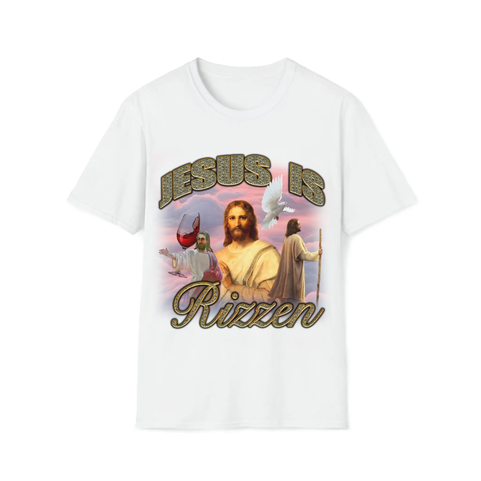 تي شيرت برسومات مضحكة من Jesus Is Rizzen مريح وناعم يسمح بمرور الهواء عصري عصري ملابس هيب هوب للرجال تي شيرت رجالي