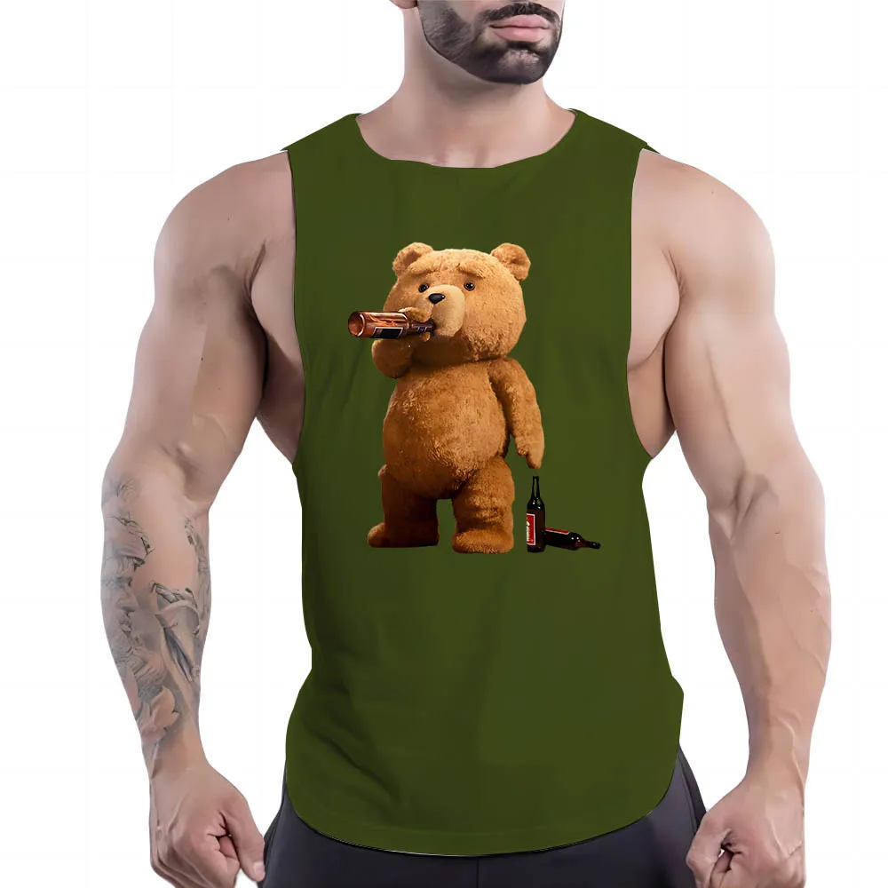 Four Seasons Men\'S Fashion Casual Basketball Sportswear Vest Adult Vest Round Neck Doll Bear Print Comfortable Lightweight Shirt