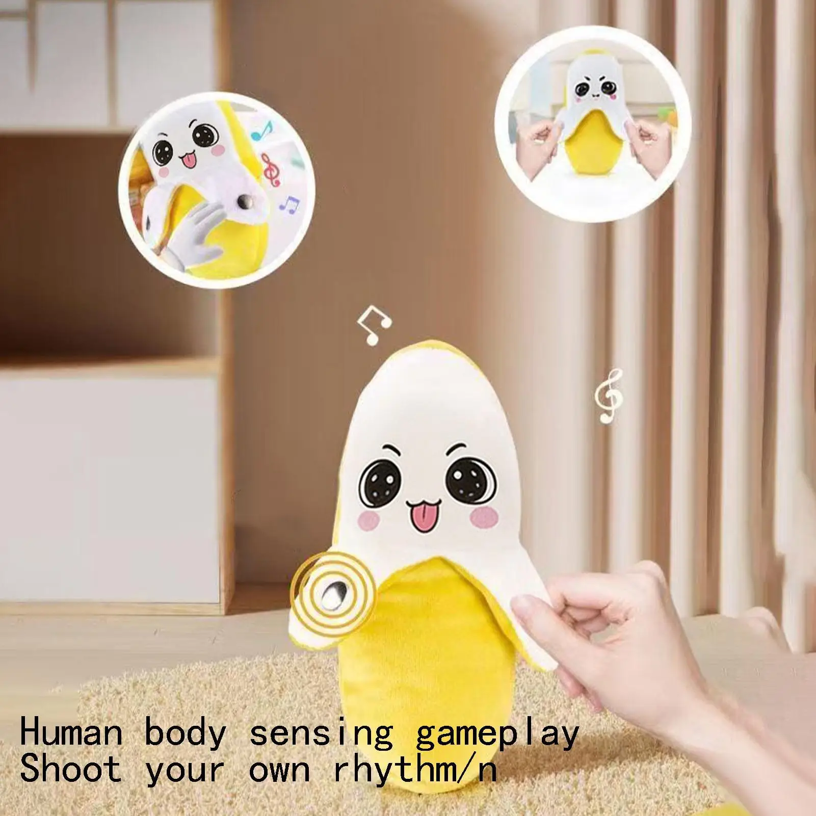 Banana Baby Beat Sensing Creative Fruit Novelty Parent-Child Musical Interactive Piano Toy Plush Doll Gift Encourage Sensory