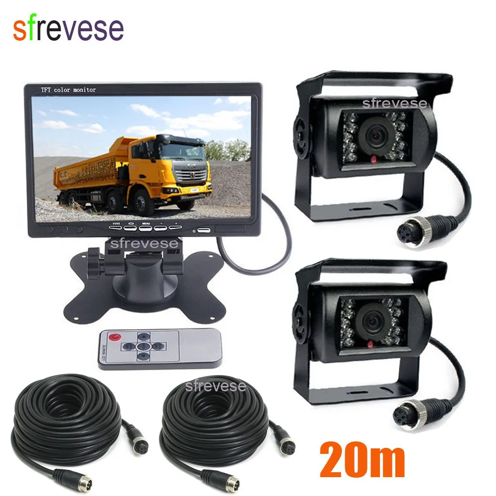 

12V-24V 4Pin Car Bus Rear View Kit 7" LCD Monitor + 2x CCD IR Night Vision Waterproof Reversing Parking Backup Camera 20M Cable