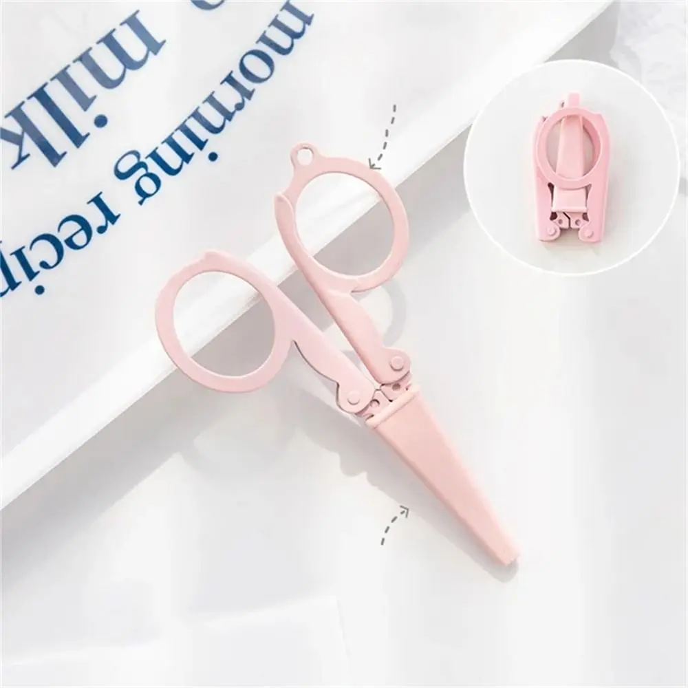 Morandi Color Folding Scissors Paper Work Stainless Steel Stationary Scissors Mini Key Chain Paper Cutter Handmade Tools