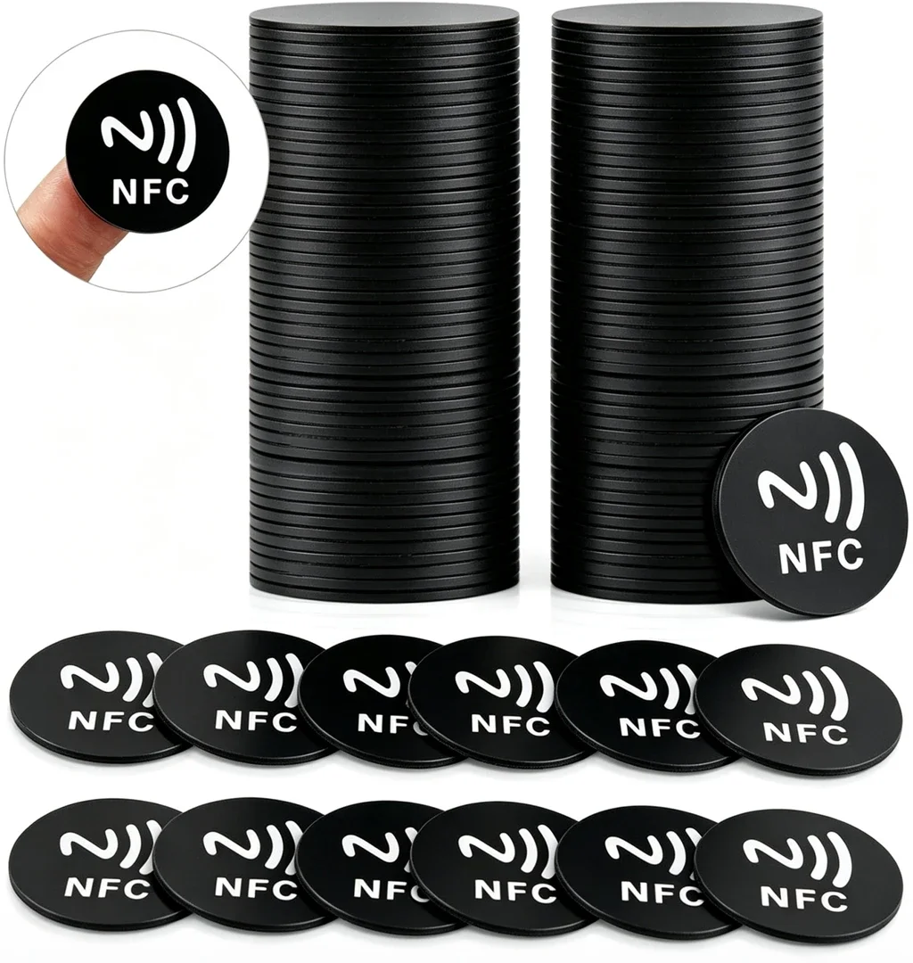 Étiquettes RFID NFC Ntg215 autocollantes noires 13,56 MHz NFC 215, étiquettes adhésives 25 mm 504 octets NFC pour automatisation personnelle NFC215