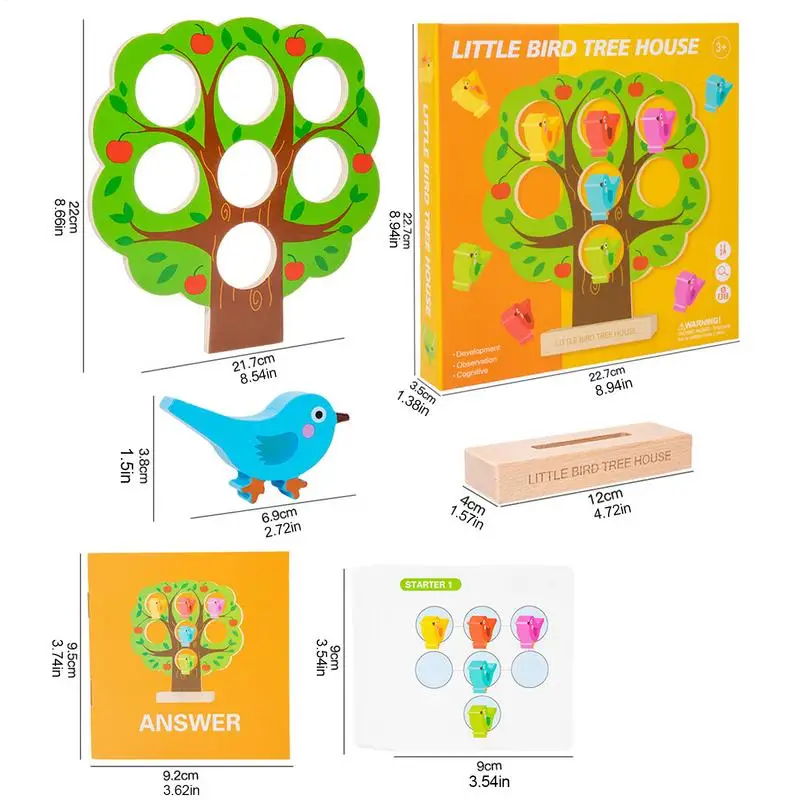 ألعاب معززة للتعلم والإبداع الخشبي لفرز الألوان، لعبة نشاط تعليمية مبكرة، منزل شجرة الطيور، التعرف على شكل الألوان