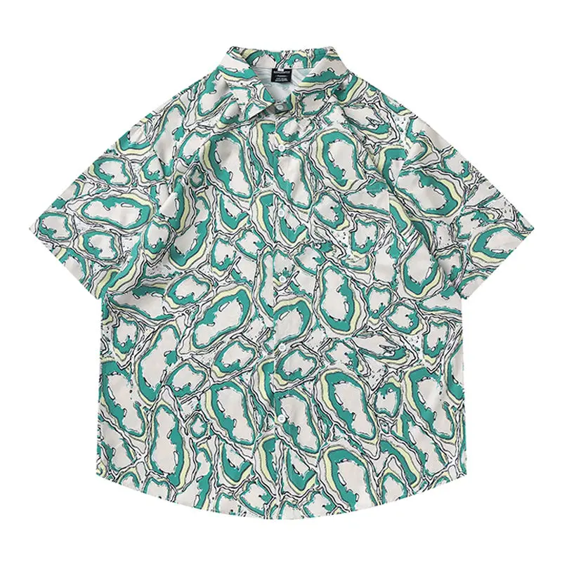 BEIANJI men clothing Japanese trendy brand irregular smudge short-sleeved shirt mens summer design seaside vacation flower shirt