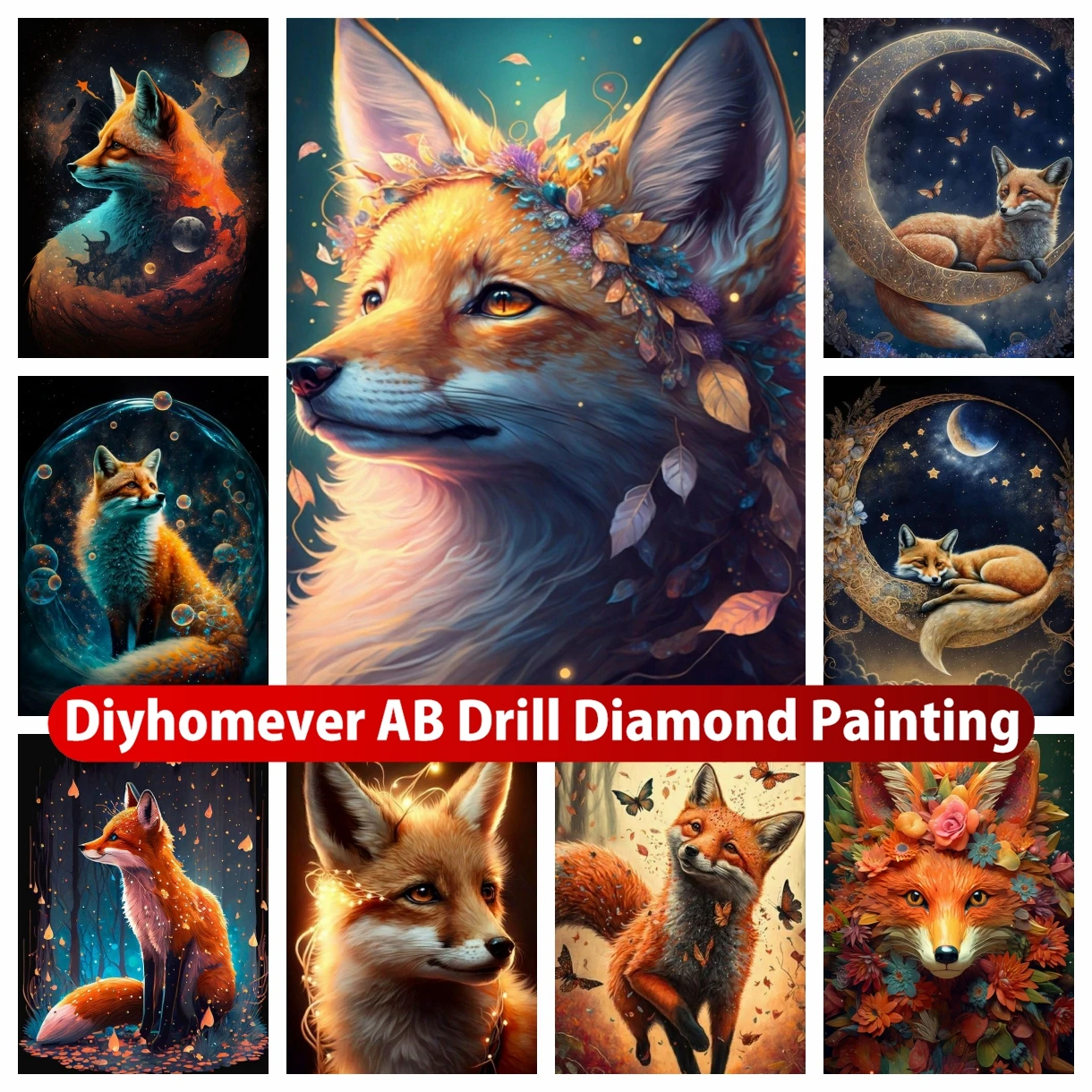 

Fox 5D DIY AB Drills Diamond Painting Art Cross Stitch Fantasy Animal Mosaic Pictures Embroidery Rhinestones Home Decor Gift